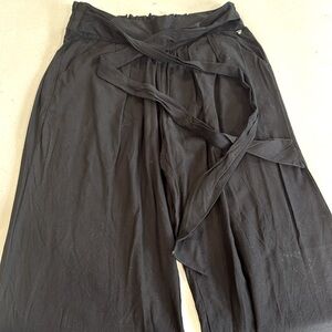 Black Wide-Leg Pants with Belt